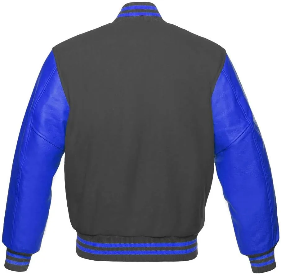 Varsity Jacket Baseball Letterman Bomber School Premium Wool Royal blue Genuine leather sleeves