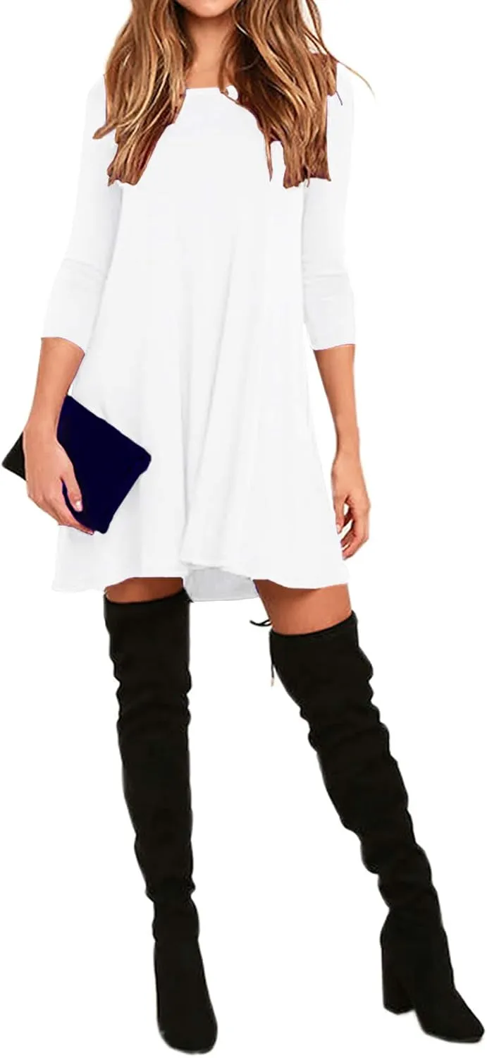 VIISHOW Womens Round Neck 3/4 Sleeves A-line Casual Tshirt Dress with Pocket