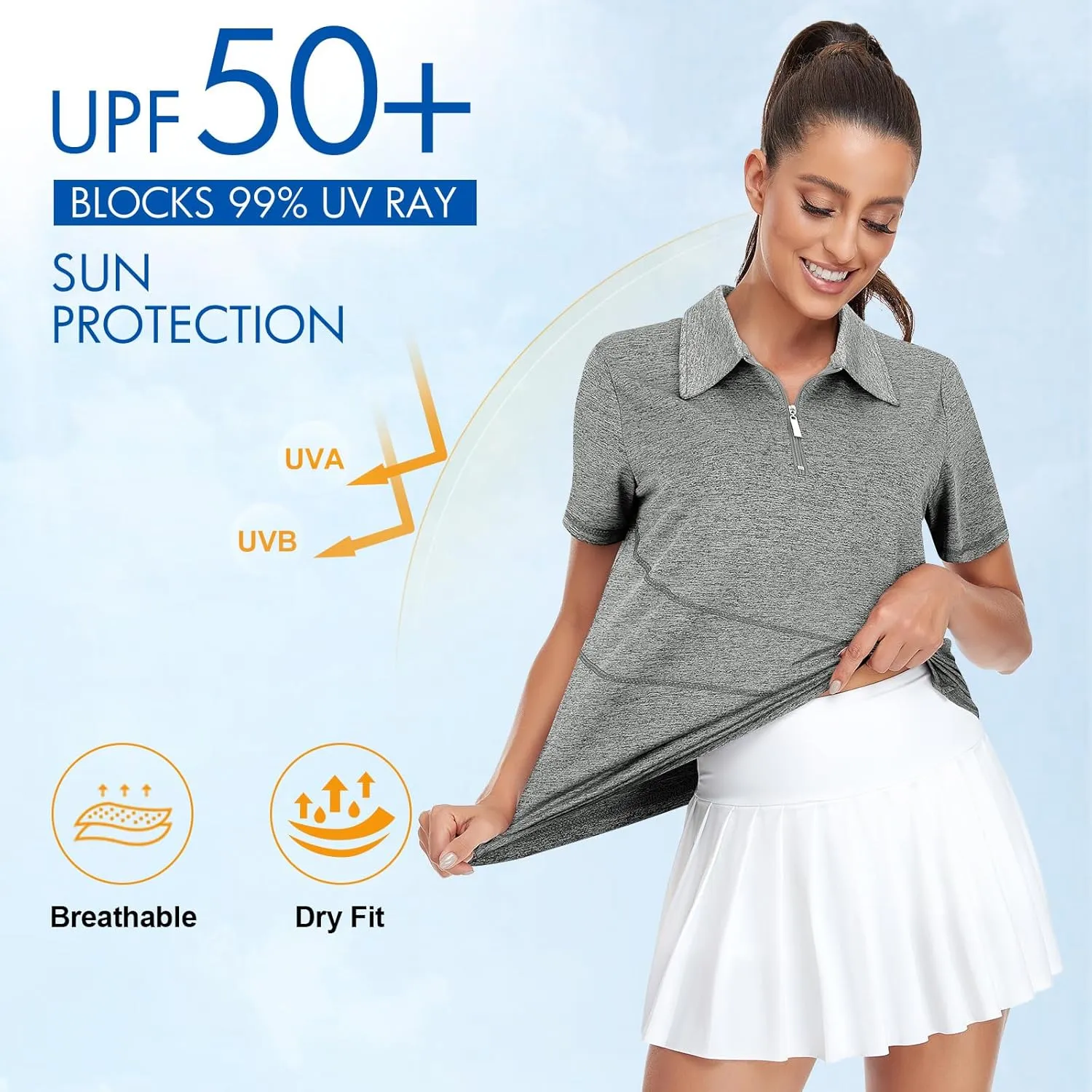 Viracy Women's Golf Shirt Short Sleeve Loose Fitting 1/4 Zip Up Polo Shirt UV Protection Fast Dry Athletic Tops S-3XL