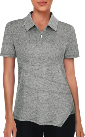 Viracy Women's Golf Shirt Short Sleeve Loose Fitting 1/4 Zip Up Polo Shirt UV Protection Fast Dry Athletic Tops S-3XL