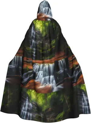 Waterfall View 58in Unisex Halloween Christmas Hooded Cloak Masquerade Role Play Theme Party Costume Dress Up Black