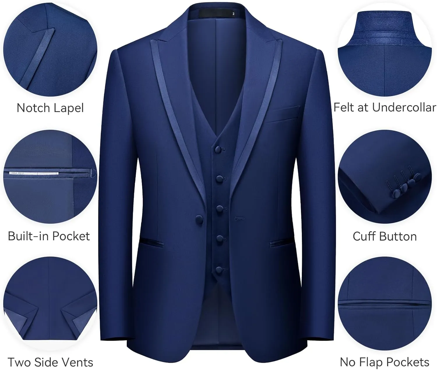 WEEN CHARM Men's 3 Piece Suit One Button Blazer Jacket Vest Pants Set Slim Fit Formal Wedding Business Suit Tuxedo Suit