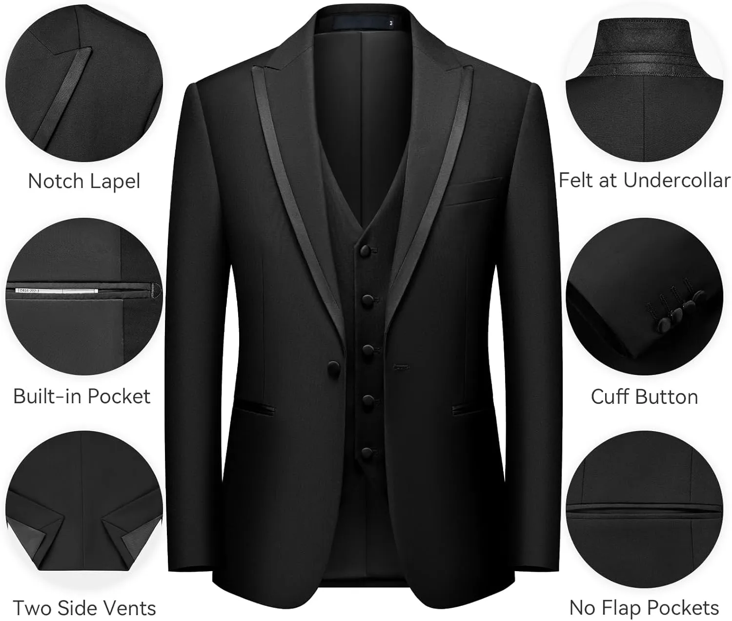 WEEN CHARM Men's 3 Piece Suit One Button Blazer Jacket Vest Pants Set Slim Fit Formal Wedding Business Suit Tuxedo Suit
