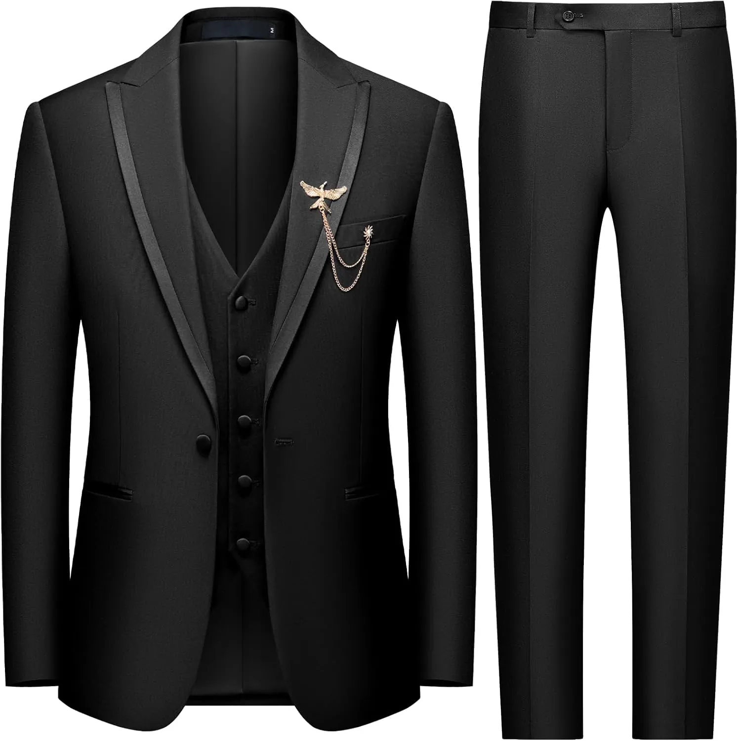 WEEN CHARM Men's 3 Piece Suit One Button Blazer Jacket Vest Pants Set Slim Fit Formal Wedding Business Suit Tuxedo Suit