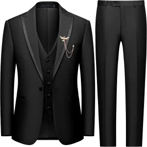 WEEN CHARM Men's 3 Piece Suit One Button Blazer Jacket Vest Pants Set Slim Fit Formal Wedding Business Suit Tuxedo Suit