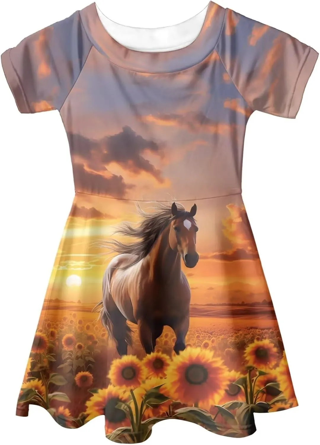 WELLFLYHOM Girls Summer Short Sleeve Skater Party Holiday Dress for Kids 3-14