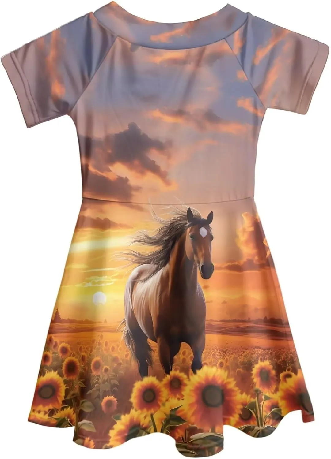 WELLFLYHOM Girls Summer Short Sleeve Skater Party Holiday Dress for Kids 3-14