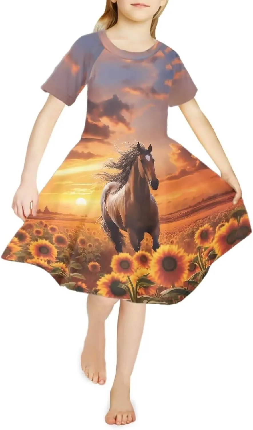 WELLFLYHOM Girls Summer Short Sleeve Skater Party Holiday Dress for Kids 3-14
