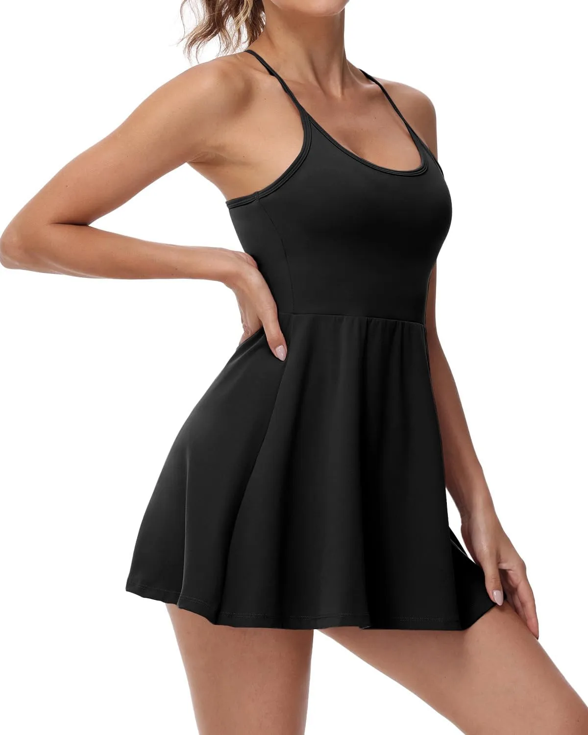 Wenlia Women's Tennis Dresses with Separate Shorts and Bra Scoop Neck Racerback Workout Golf Athletic Dress with Pockets