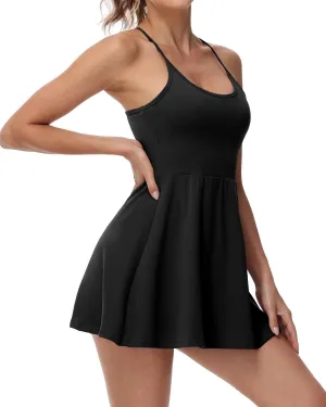 Wenlia Women's Tennis Dresses with Separate Shorts and Bra Scoop Neck Racerback Workout Golf Athletic Dress with Pockets