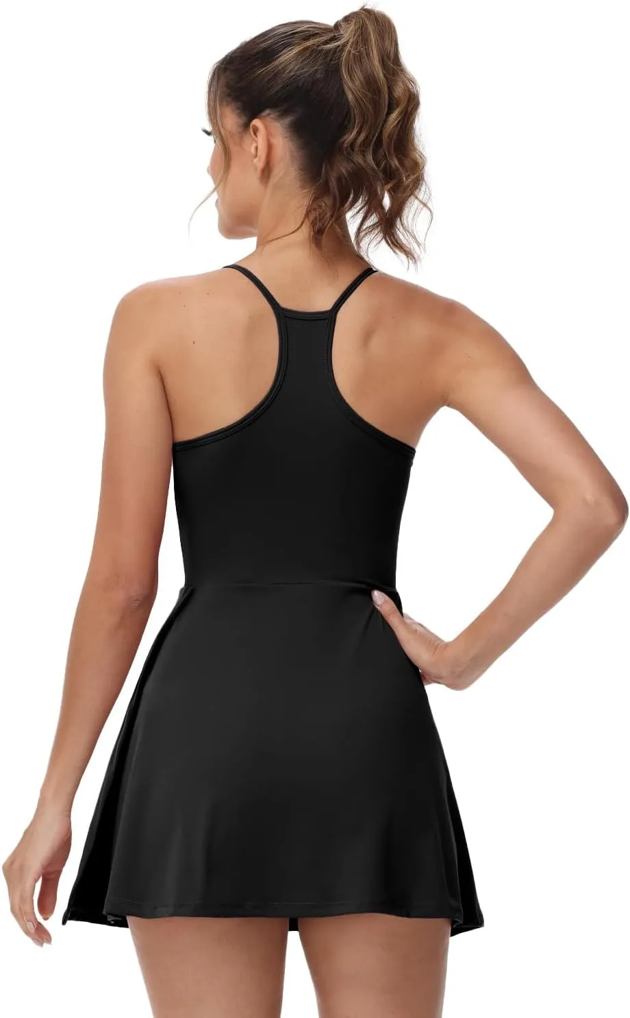 Wenlia Women's Tennis Dresses with Separate Shorts and Bra Scoop Neck Racerback Workout Golf Athletic Dress with Pockets