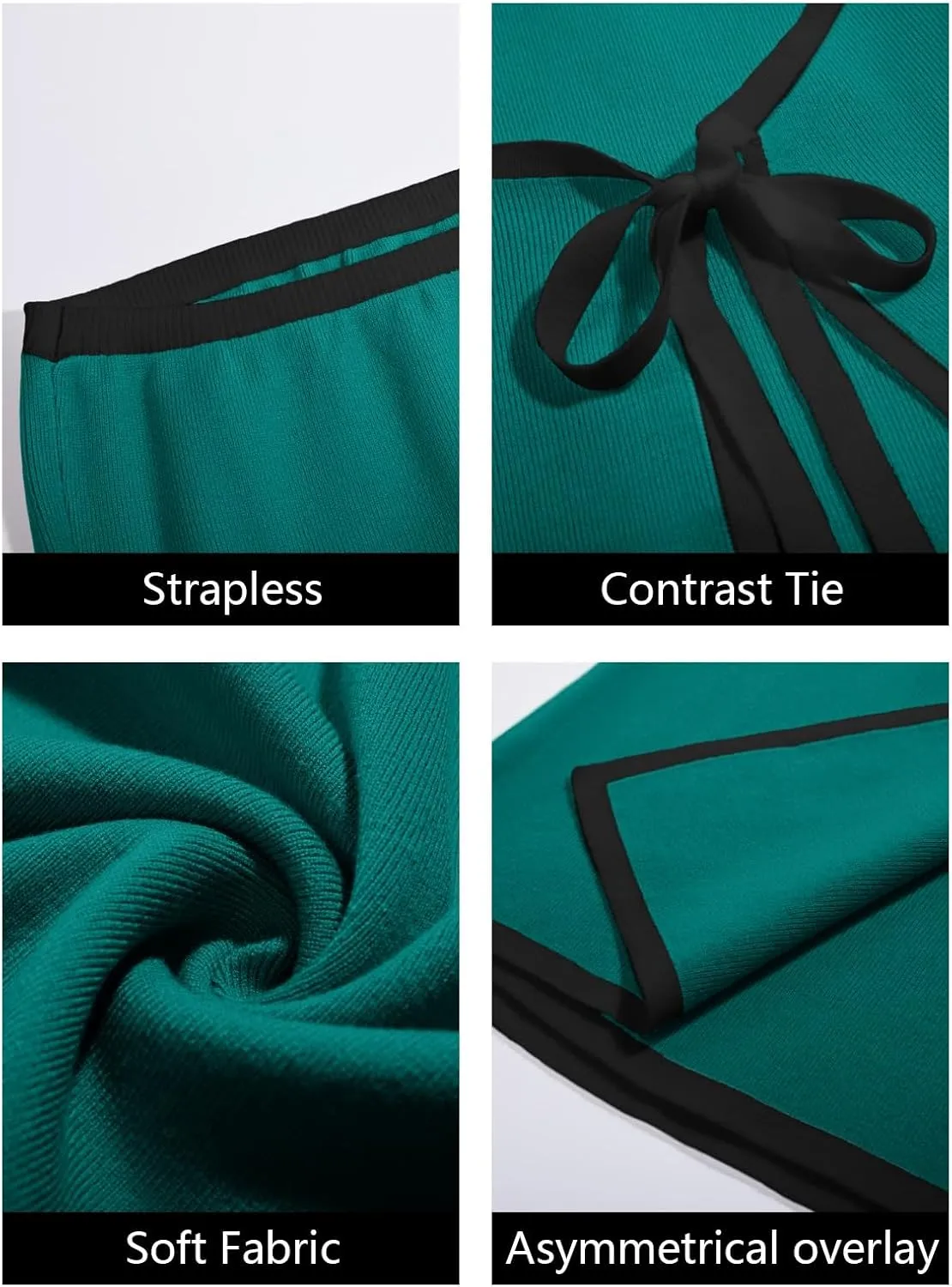 Wenrine Womens Sexy Tube Top Dress Strapless Self Tie Wrap Asymmetrical Hem Knit Summer Party Mini Dresses