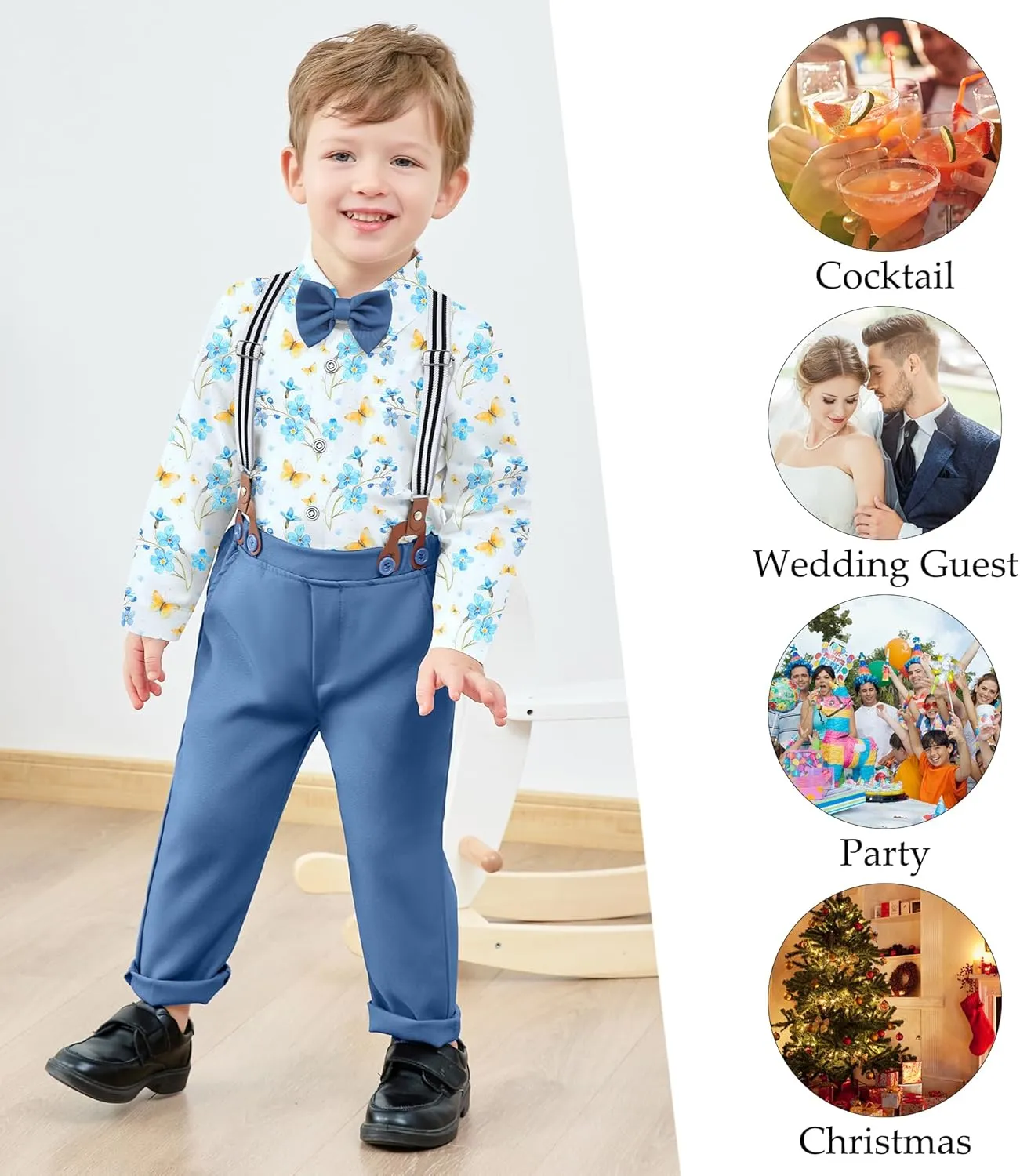 WESIDOM Toddler Boy Clothes Suit Formal Dress Shirt Bowtie Vest Boutonniere Suspender Pants Boys Gentleman Outfits Set