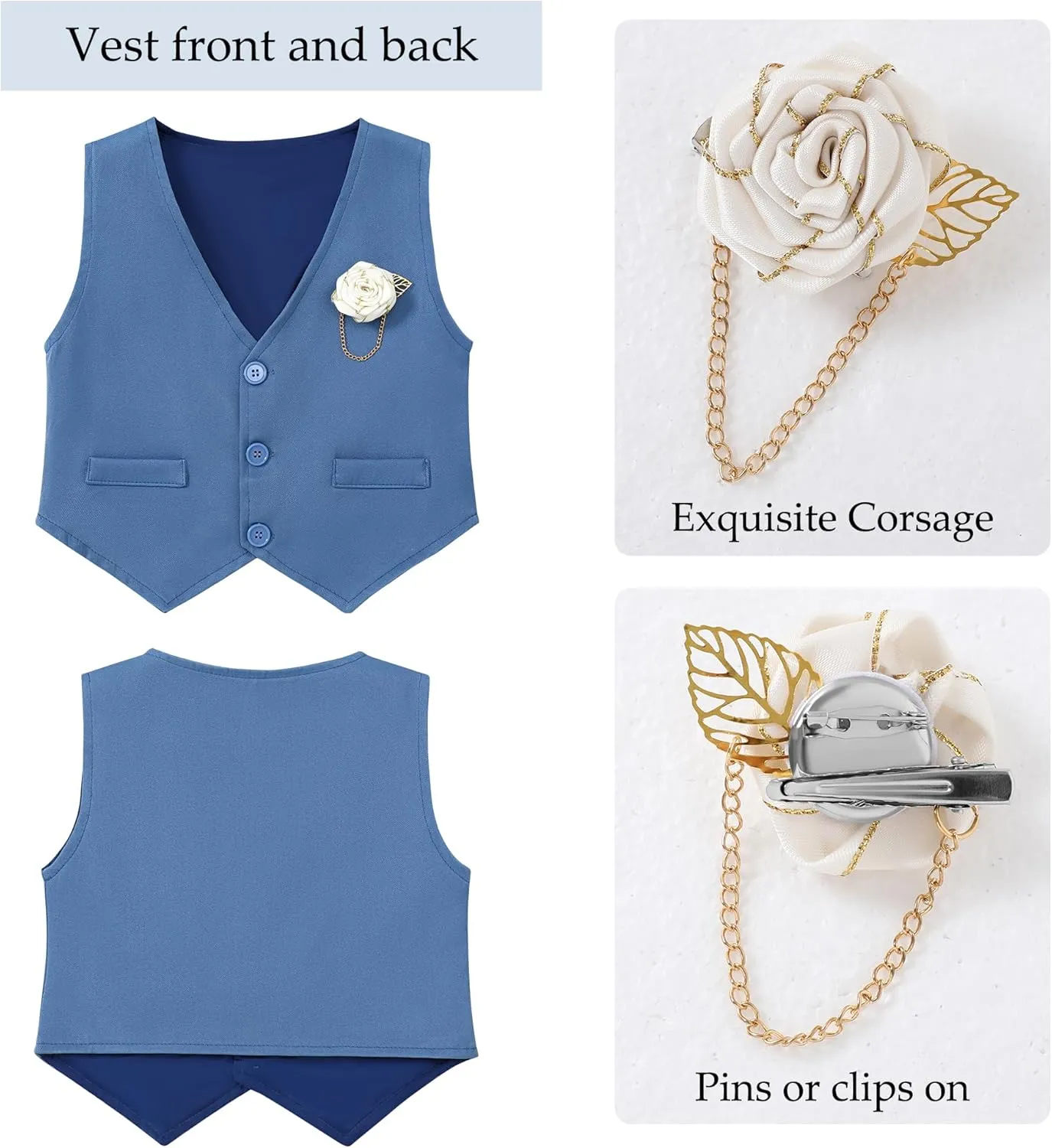 WESIDOM Toddler Boy Clothes Suit Formal Dress Shirt Bowtie Vest Boutonniere Suspender Pants Boys Gentleman Outfits Set