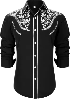 Western Shirts for Men Cowboy Shirts Long Sleeve Embroidered Country Shirt Slim Fit Button Down Shirt Casual Work
