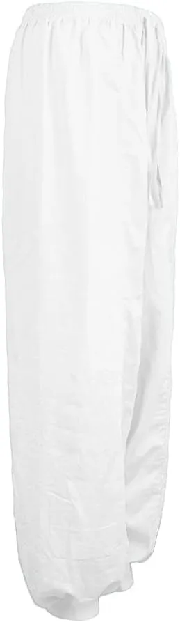 White Linen Pants Women Lounge Summer Baggy Waist Trousers with Pockets Solid Travel Palazzo Pants for Women