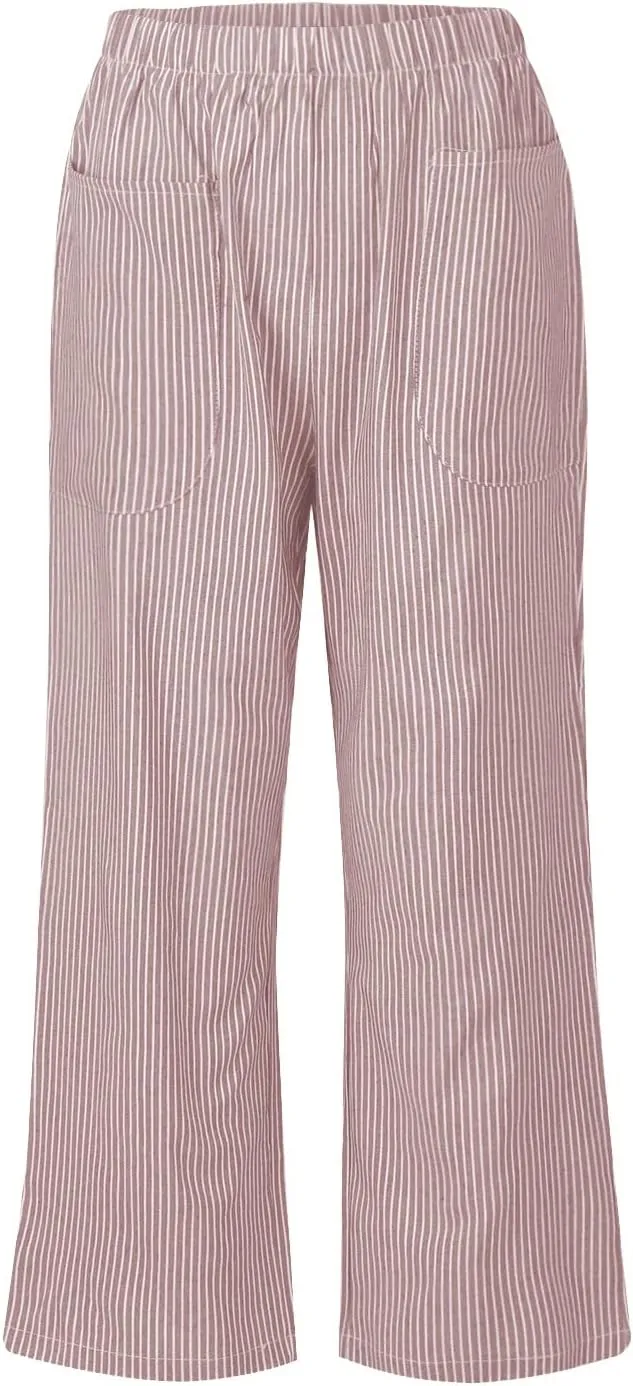 White Linen Pants Women Plus Size Women's Casual Cotton Linen Baggy Pants with Elastic Waist Relax Fit Lantern Trouser