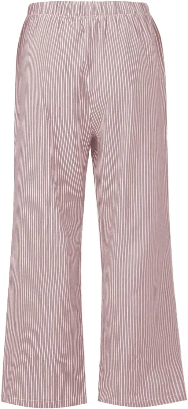 White Linen Pants Women Plus Size Women's Casual Cotton Linen Baggy Pants with Elastic Waist Relax Fit Lantern Trouser