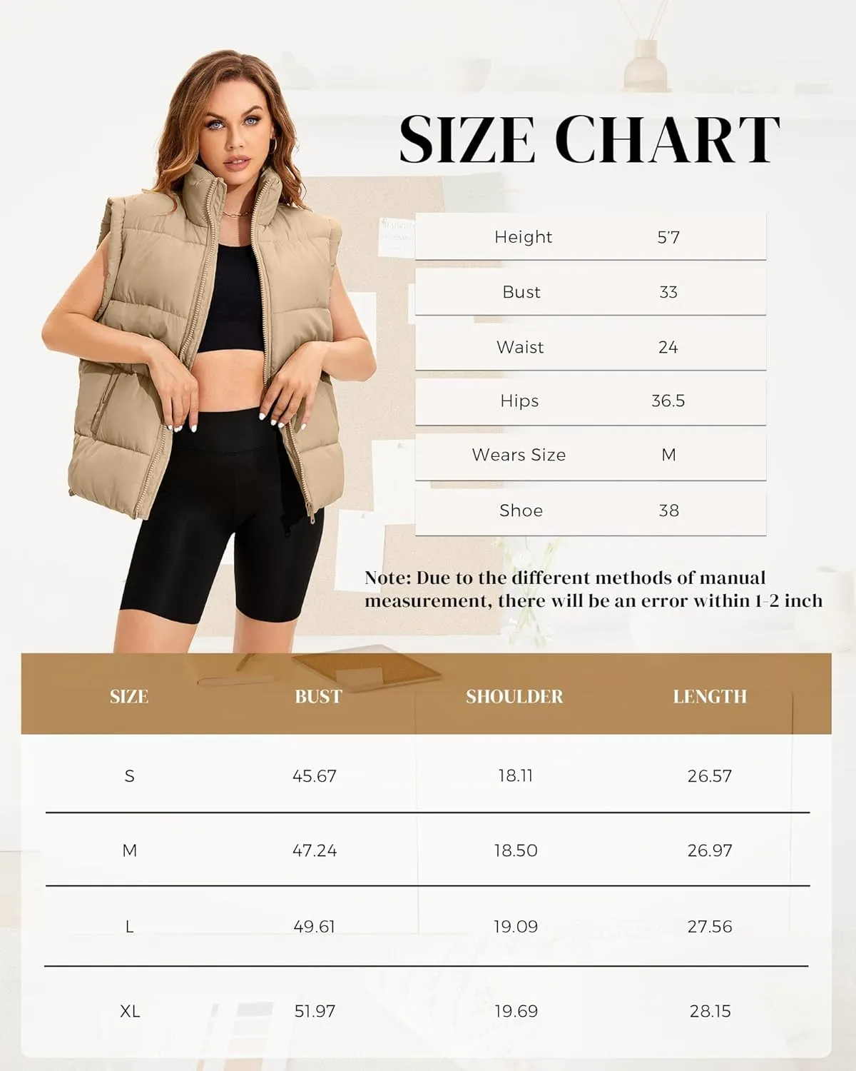 WHN Womens Oversized Puffer Vest Lightweight Winter Warm Stand Collar Padded Puffy Jackets Coats with Plush Pockets