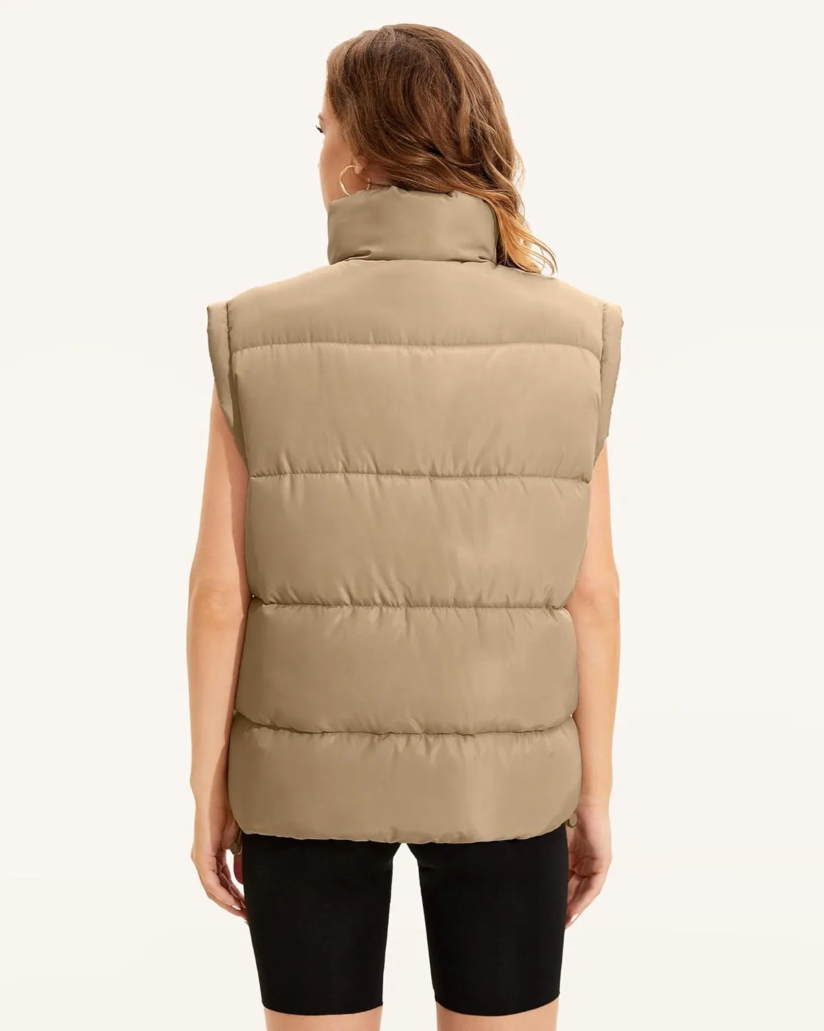 WHN Womens Oversized Puffer Vest Lightweight Winter Warm Stand Collar Padded Puffy Jackets Coats with Plush Pockets