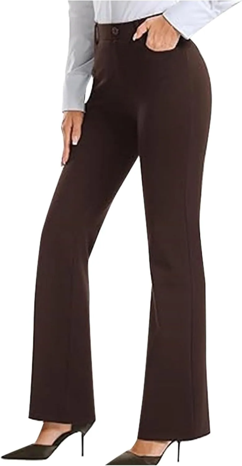 Wide Leg Casual Pants for Women High Waist Stretch Work Pants Classic Slim Fit Lightweight Dress Pants with Pockets