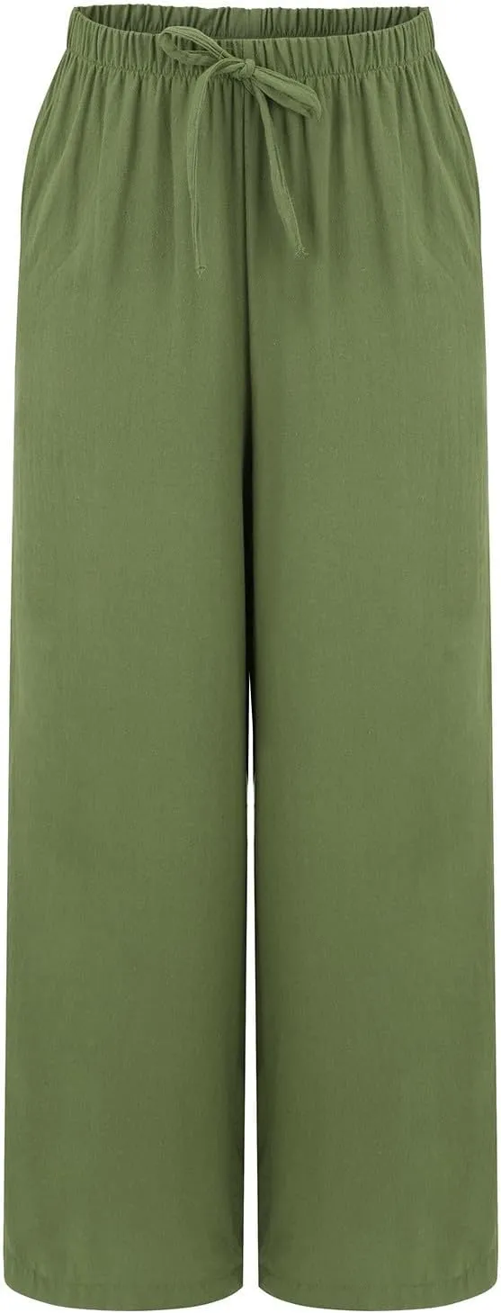 Wide Leg Linen Pants for Women Casual Drawstring High Waisted Palazzo Pants Lightweight Summer Flowy Beach Trousers