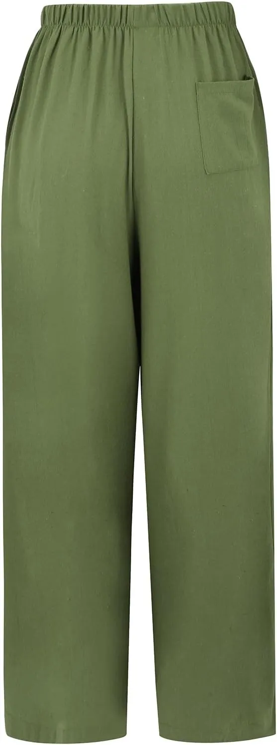 Wide Leg Linen Pants for Women Casual Drawstring High Waisted Palazzo Pants Lightweight Summer Flowy Beach Trousers
