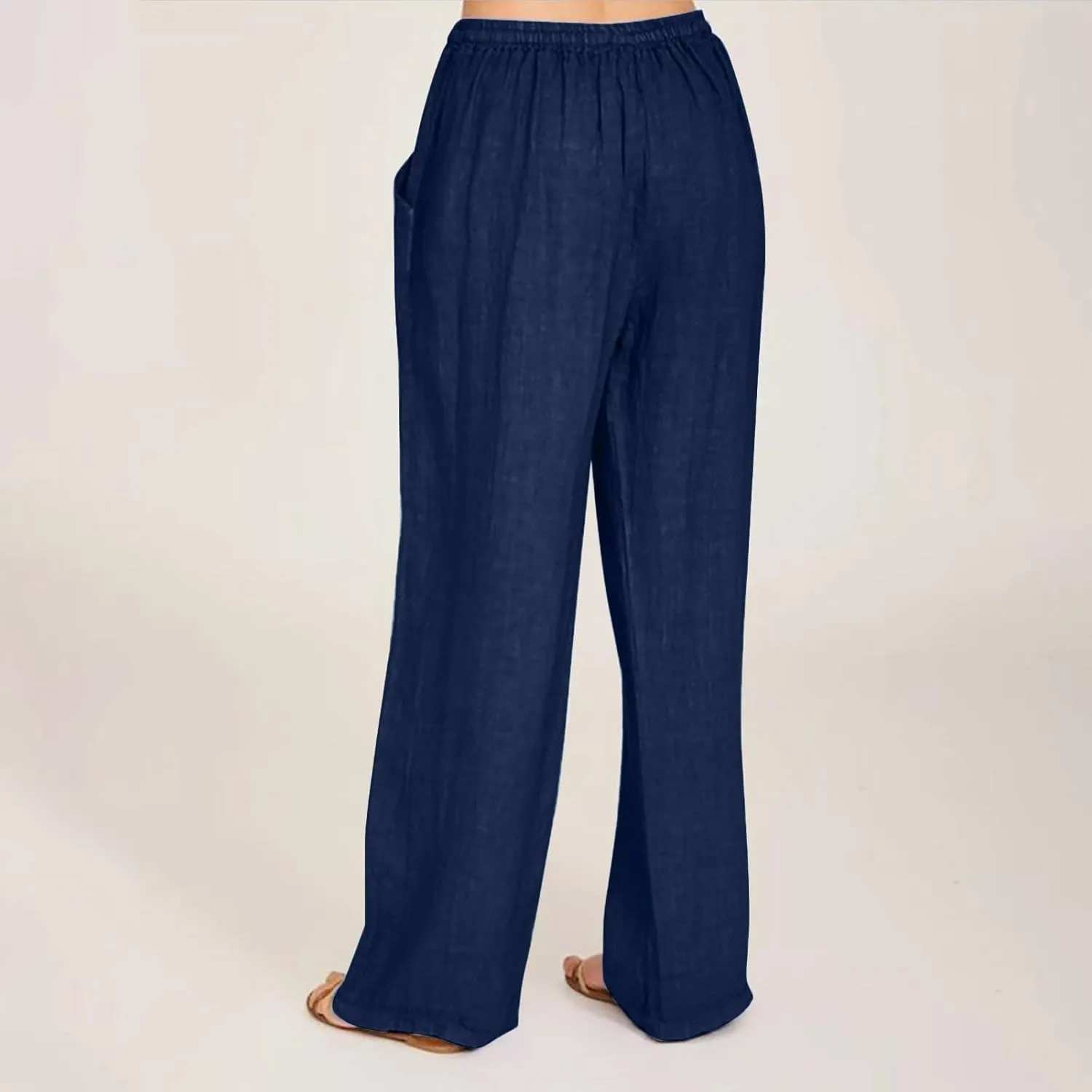 Wide Leg Linen Pants Women Summer Flowy Beach Pants Casual Drawstring High Waisted Palazzo Pants Plus Size Yoga Trousers