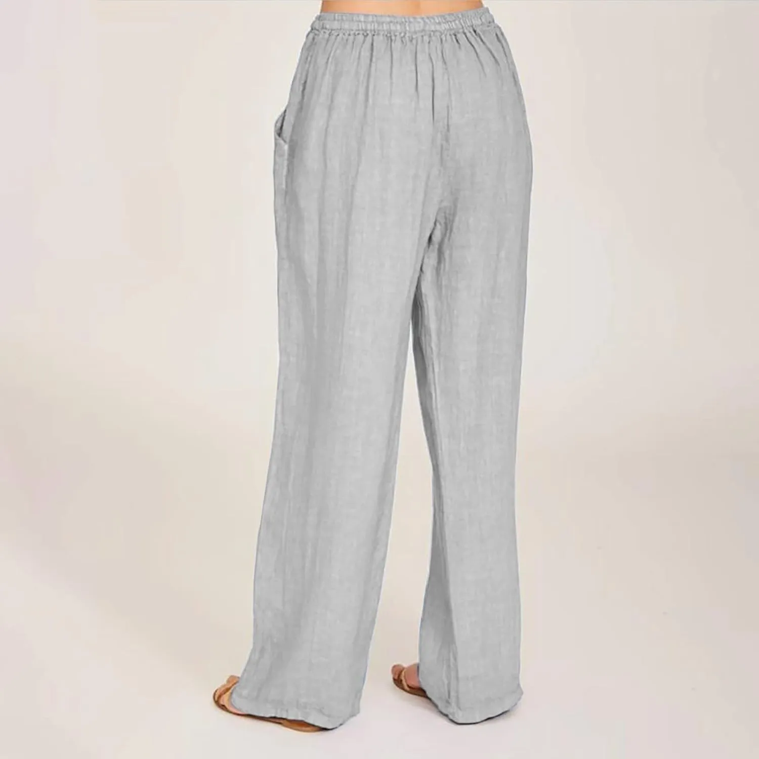 Wide Leg Linen Pants Women Summer Flowy Beach Pants Casual Drawstring High Waisted Palazzo Pants Plus Size Yoga Trousers
