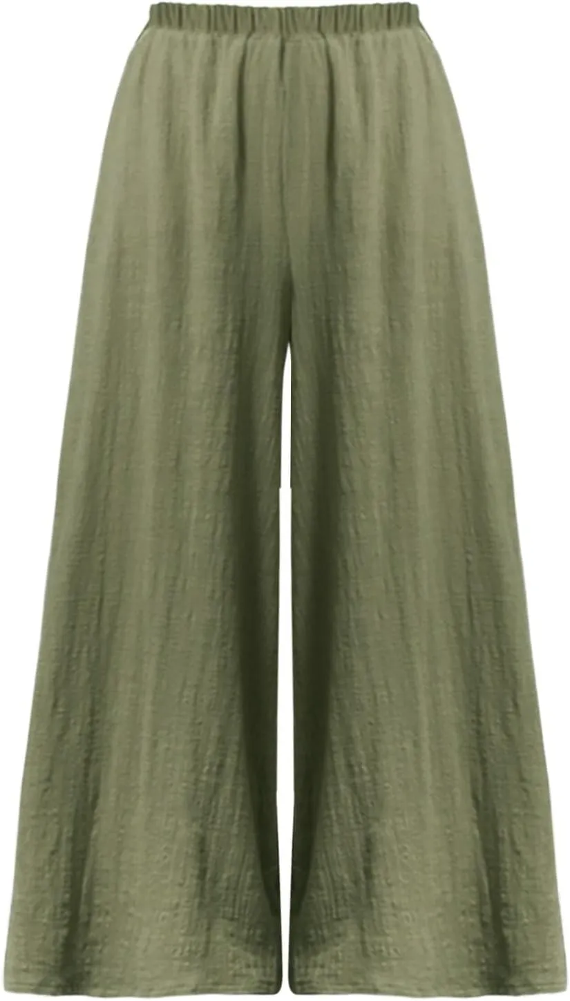 Wide Leg Pants for Women Elastic High Waist Solid Color Palazzo Pants Casual Baggy Flowy Plus Size Trousers