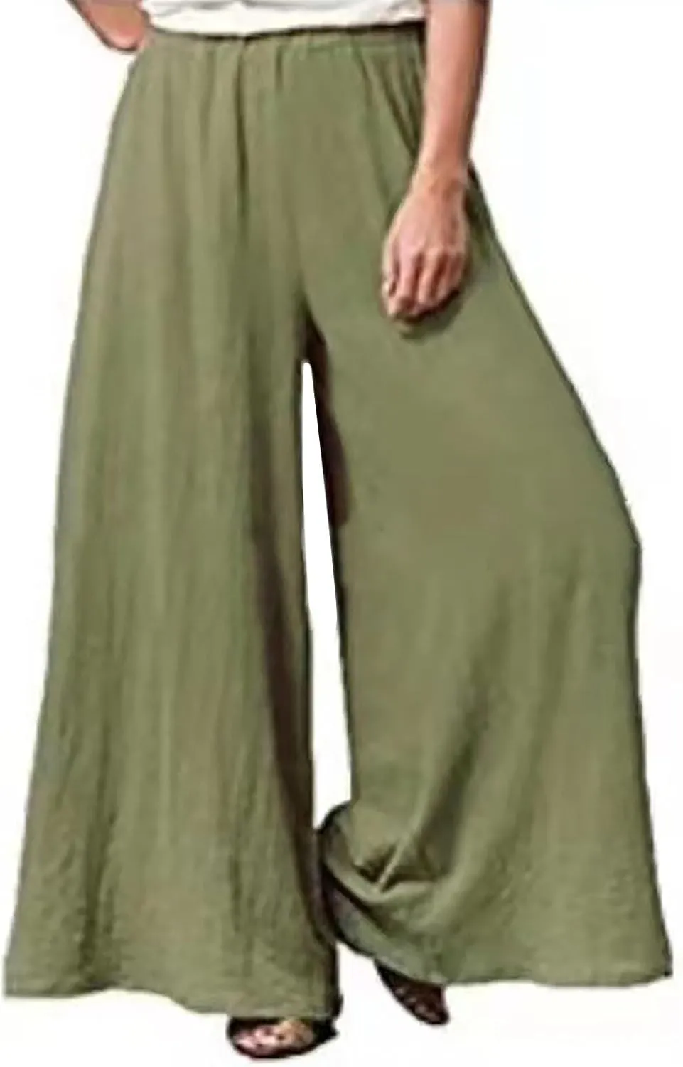 Wide Leg Pants for Women Elastic High Waist Solid Color Palazzo Pants Casual Baggy Flowy Plus Size Trousers