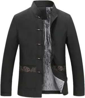 Winter Chinese Style Cotton Padded Jacket Tang Stand Collar Embroidered Men's Coat