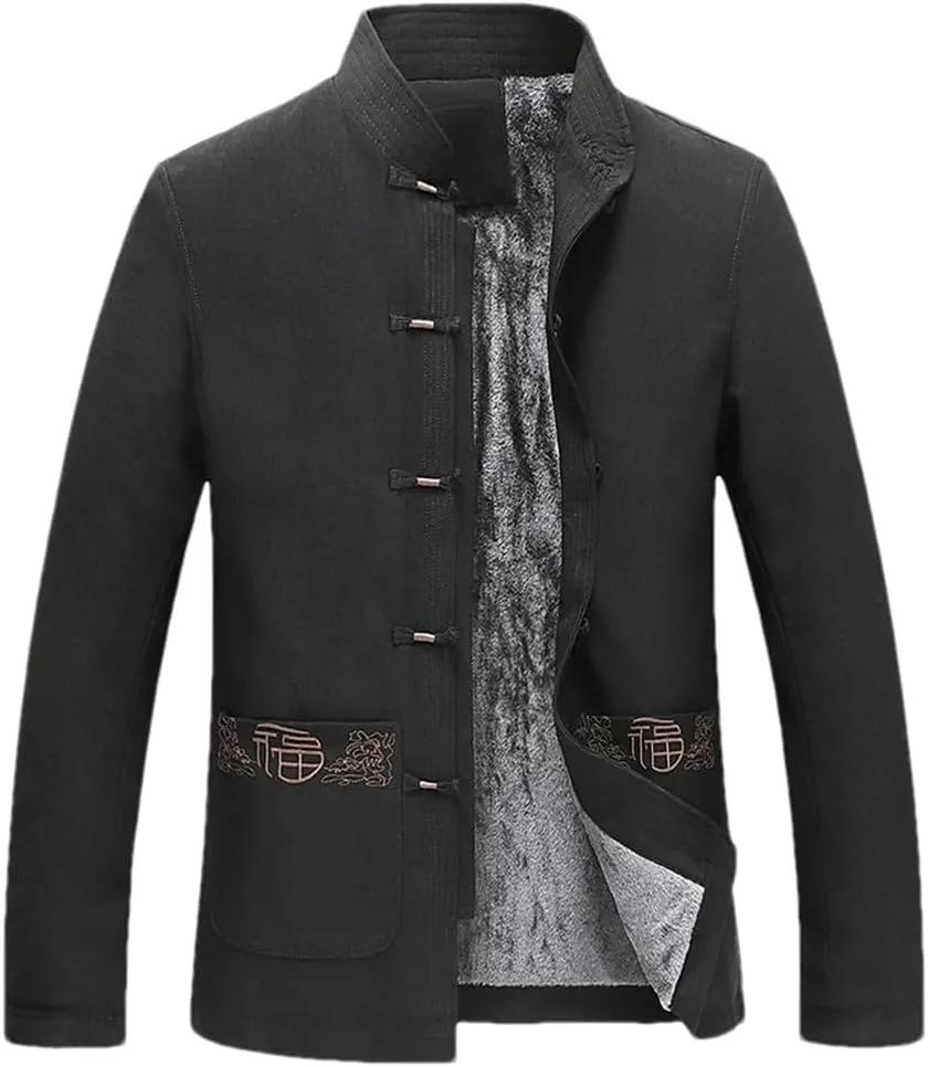 Winter Chinese Style Cotton Padded Jacket Tang Stand Collar Embroidered Men's Coat