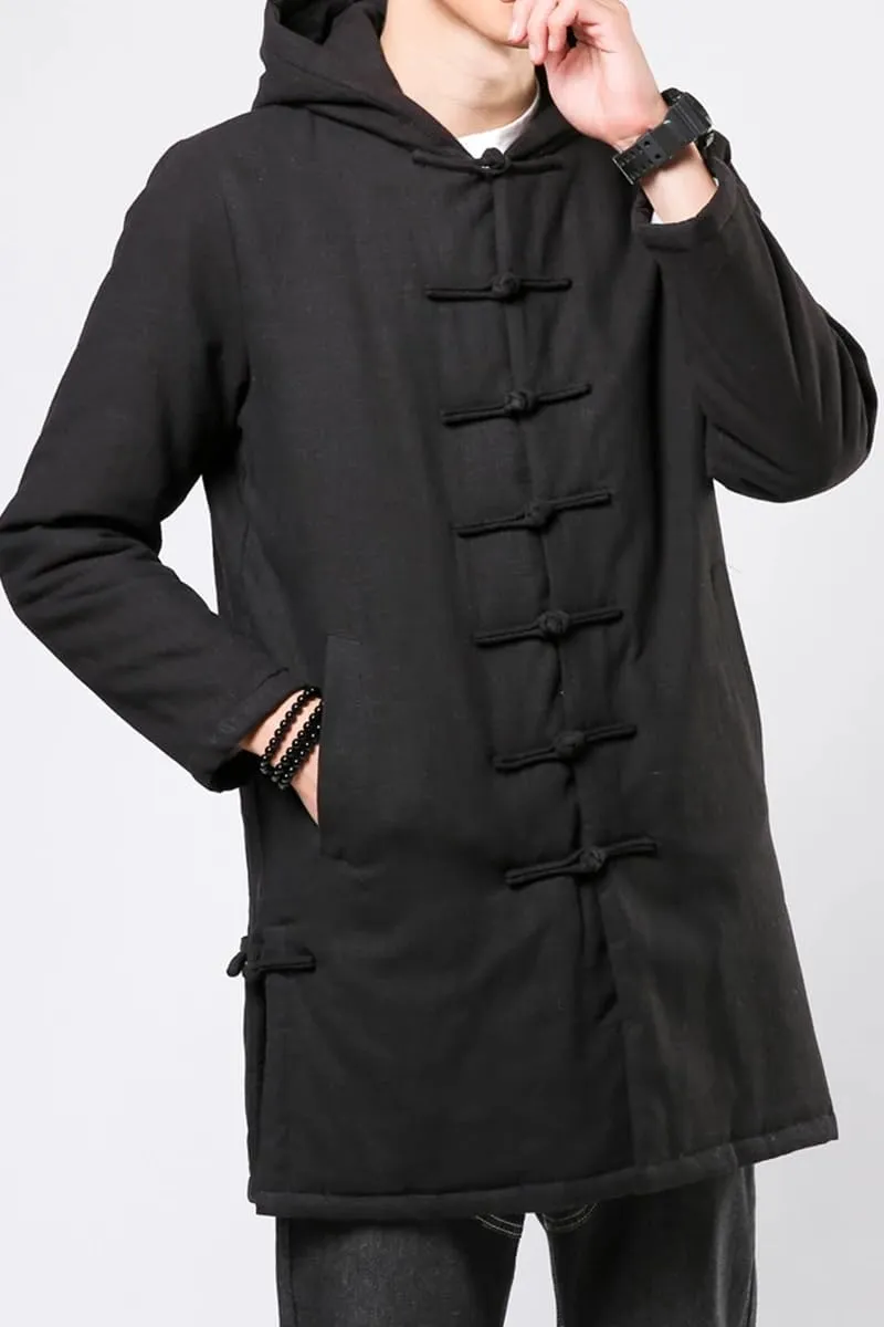 Winter Chinese Style Thick Parkas Men Warm Long Trench Coat Men Retro Tang Suit Male Hooded Cotton -Padded Jacket