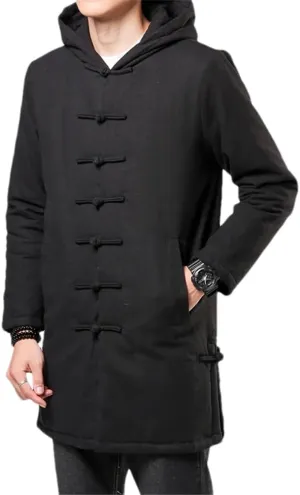 Winter Chinese Style Thick Parkas Men Warm Long Trench Coat Men Retro Tang Suit Male Hooded Cotton -Padded Jacket