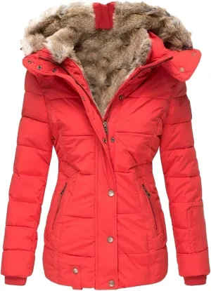 Winter Coats for Women 2024 Waterproof Warm Parka Jacket Mid Length Thick Fleece Lined Trench Coat with Faux Fur Hood