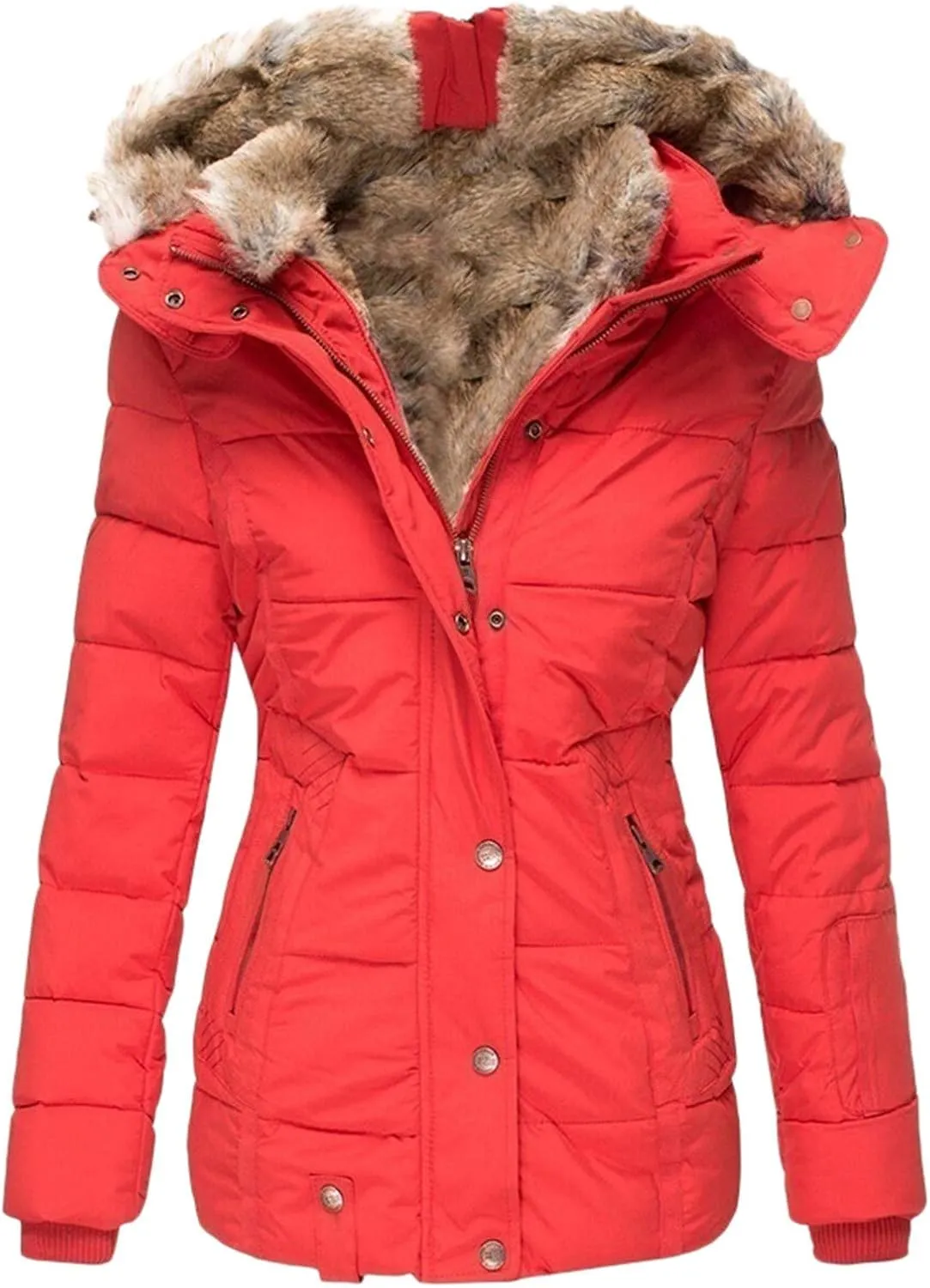 Winter Coats for Women 2024 Waterproof Warm Parka Jacket Mid Length Thick Fleece Lined Trench Coat with Faux Fur Hood