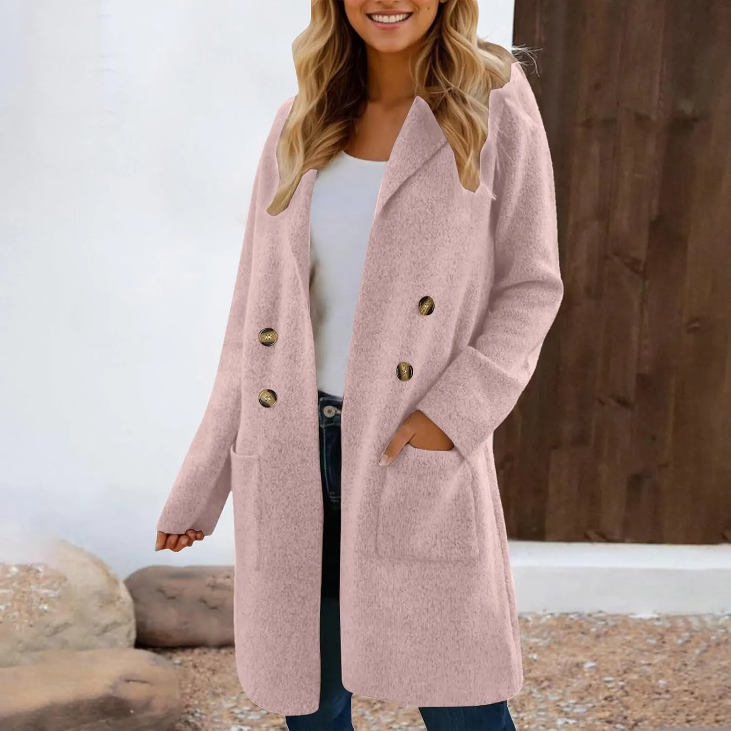 Winter Coats For Women Thick Long Sleeve Fall Trench Coat Lapel Open Front Button Long Cardigan Jacket With Pocket