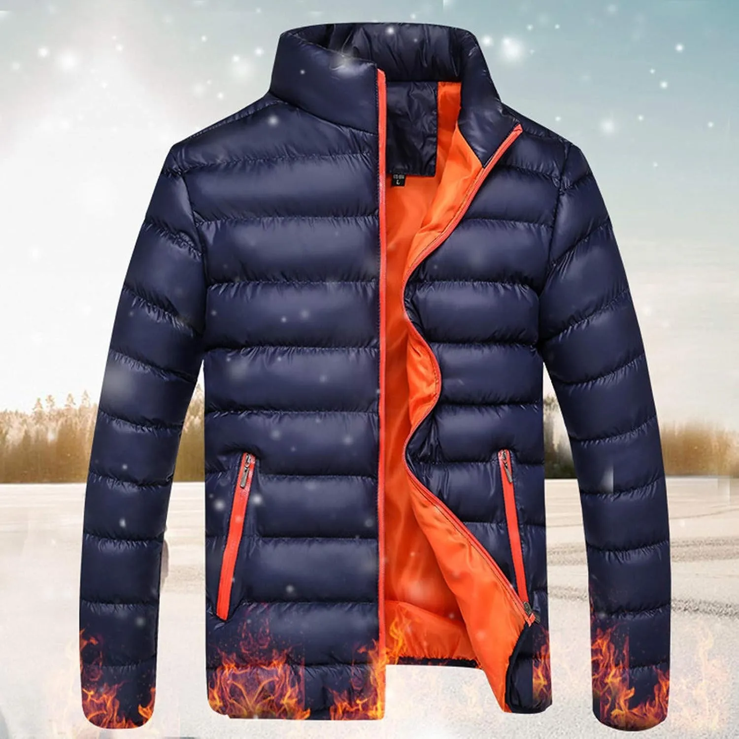 Winter Jackets for Men Lightweight Puffer Jacket Warm Quilted Jacket Plus Size Packable Down Jacket Stand Collar Coat