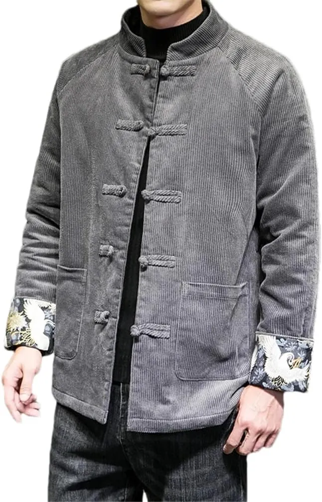 Winter Men's Corduroy Chinese Tang Style Cotton Padded Jacket Winter Plush Thickened Warm Wadded Coats