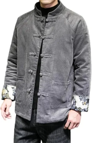 Winter Men's Corduroy Chinese Tang Style Cotton Padded Jacket Winter Plush Thickened Warm Wadded Coats