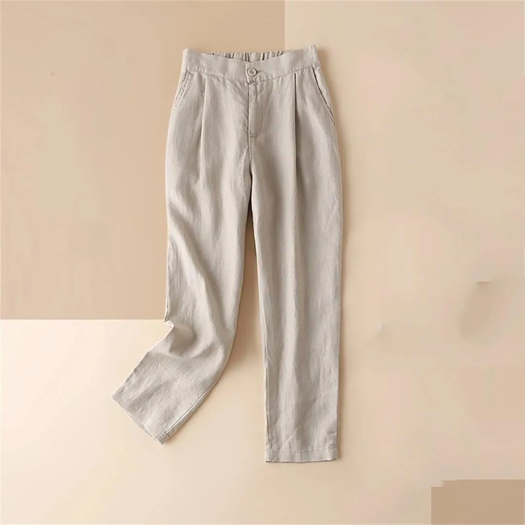 with Pocket Harem Pants for Women High Waist Slim Nine-Point Suit Pants Solid Office Pants