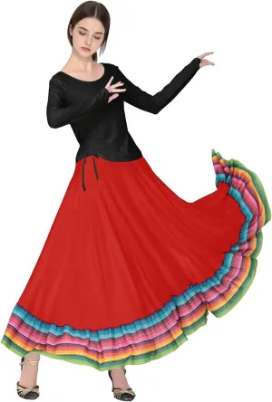 Women Ballroom Dance Skirt Swing High Waist Long Skirts Folkloric Mexican Flamenco Dance Skirt