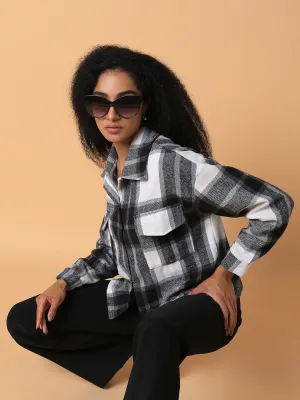 Women Checked Black Oversized Shirt