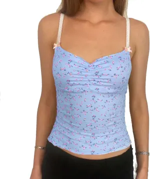 Women Cute Floral Tank Tops Y2k Sleeveless Backless Spaghetti Strap Top Summer V Neck Mini Vest Retro 00s Camisole