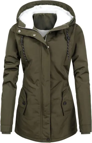 Women Faux Fur Hooded Parka Coats Winter Fleece Sherpa Lined Mid Length Jacket Winter Outwear Windproof Warm Jackets