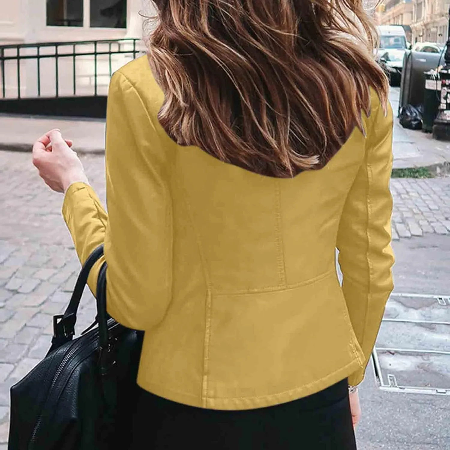 Women Faux Leather Casual Jacket, Fall and Spring Fashion Motorcycle Bike Jacket Coat Zip Up Cardigan Outerwear