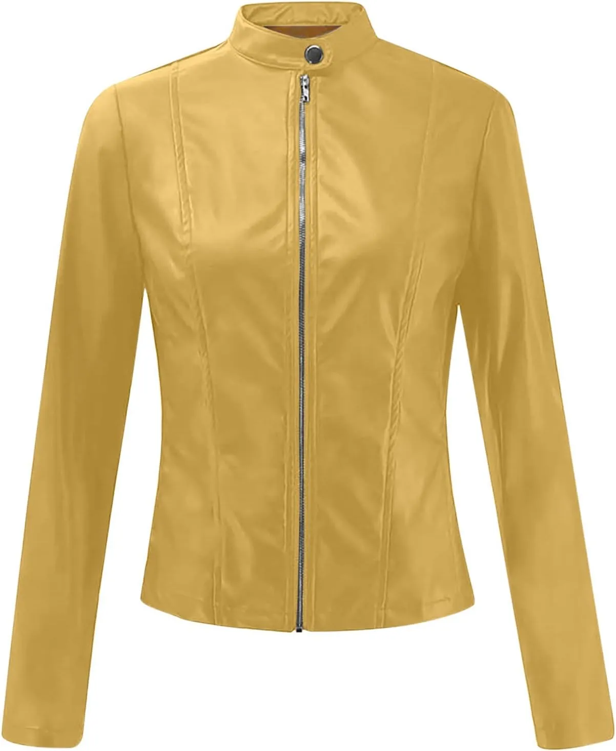 Women Faux Leather Casual Jacket, Fall and Spring Fashion Motorcycle Bike Jacket Coat Zip Up Cardigan Outerwear