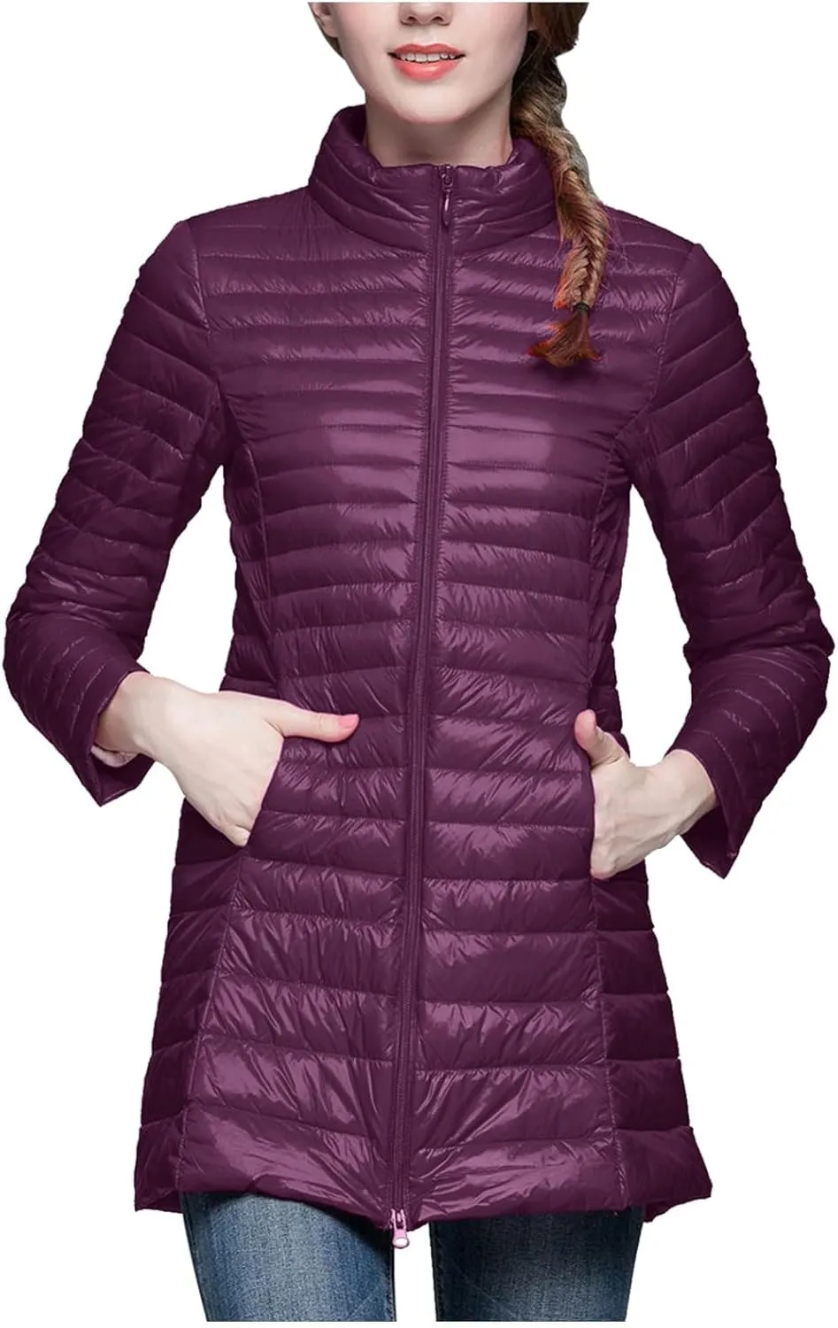 Women Fluffy Quilted Jackets Padded Jacket Winter Coat Casual Padded Coat Heated Jacket Oversized 2024 Fleece Jacket Skimpy Mid Length Trendy Hooded Slimming Fuzzy for Women Outwear Warm
