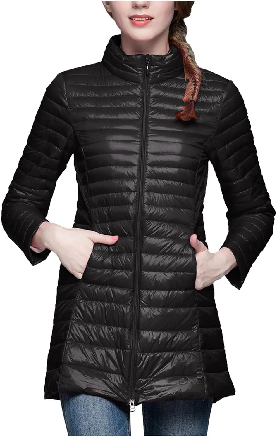 Women Fluffy Quilted Jackets Padded Jacket Winter Coat Casual Padded Coat Heated Jacket Oversized 2024 Fleece Jacket with Hood Slimming Mid Length Trendy Skimpy Windbreaker Puffer Coat
